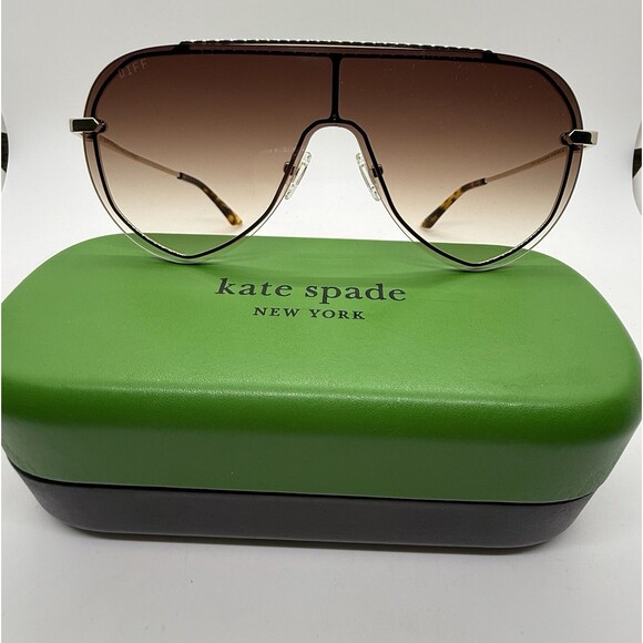 Diff Eyewear Imani Gold Brown Imani DE01-0637-GDBGN 139-145 + Kate Spade Case - Picture 1 of 16